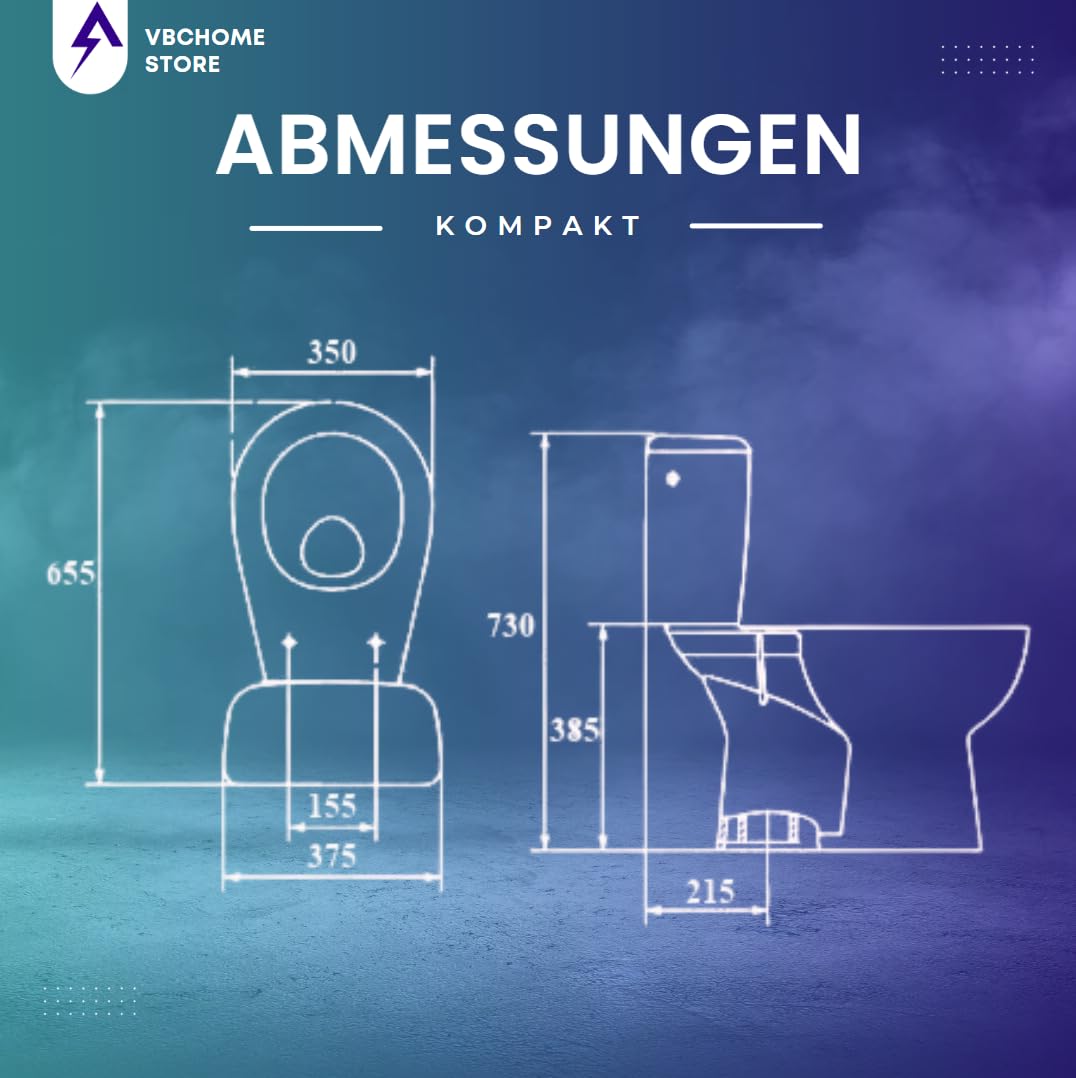 VBChome Set completo WC da terra in ceramica con sciacquone, sedile in polipropilene con abbassamento automatico funzione SoftClose, scarico verticale, igienico ed estetico