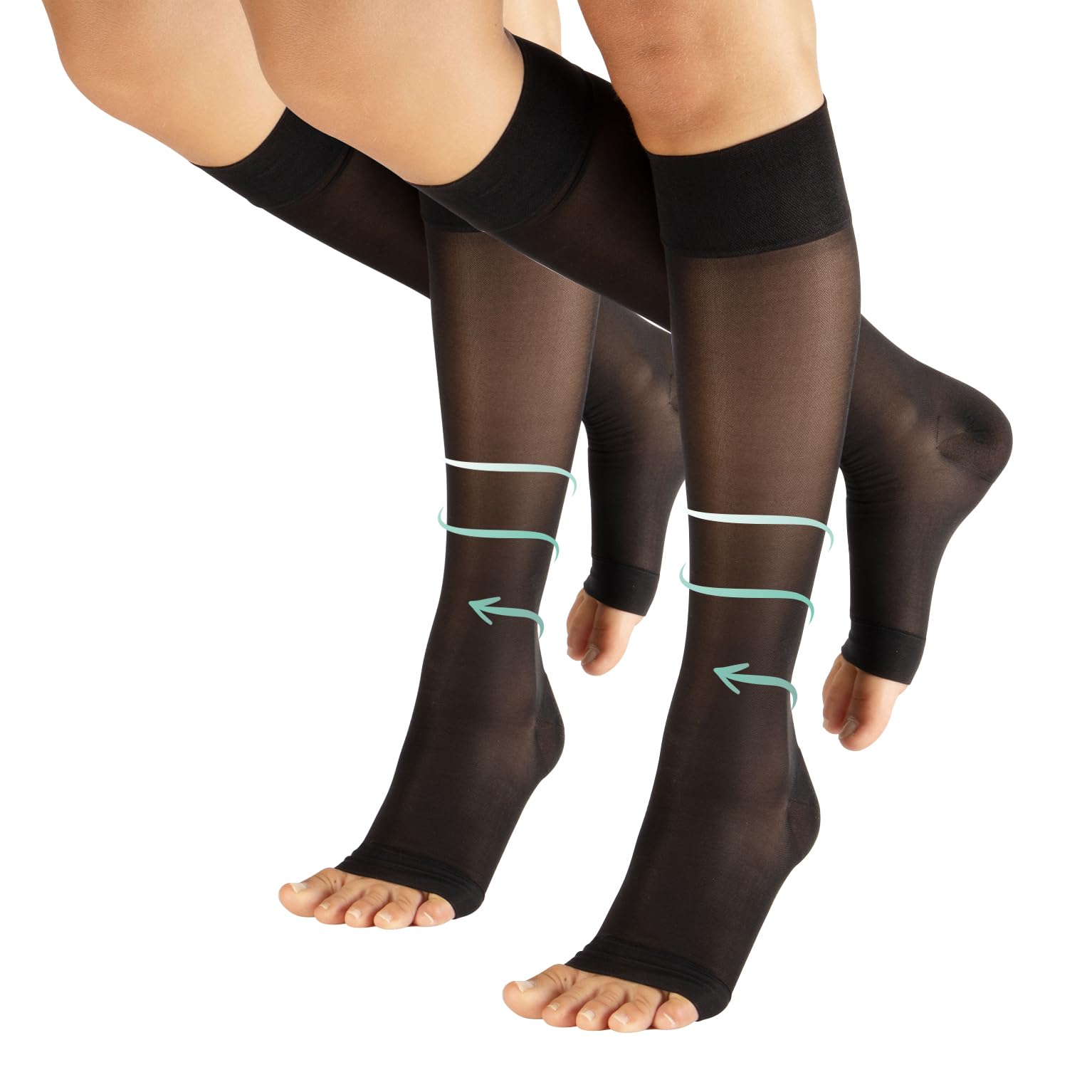 CALZITALY PACK 1/2 Zehenfreie Stützstrumpfe mit Starker Abgestufter Kompression 18-22 mm/Hg | Kompressionsstrümpfe Open Toe | 140 DEN | Made in Italy (2 Pack, Schwarz, S/M)