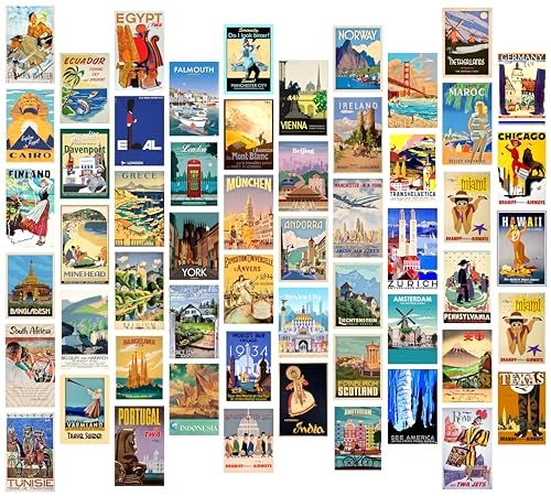 Image of Craft Qila Cardstock Travel Vol 1 Pack Of 54 Aesthetic Wall Collage Kit, Girl Room Decor, Dorm Decor, Photo Collage Kit, Wall Collage