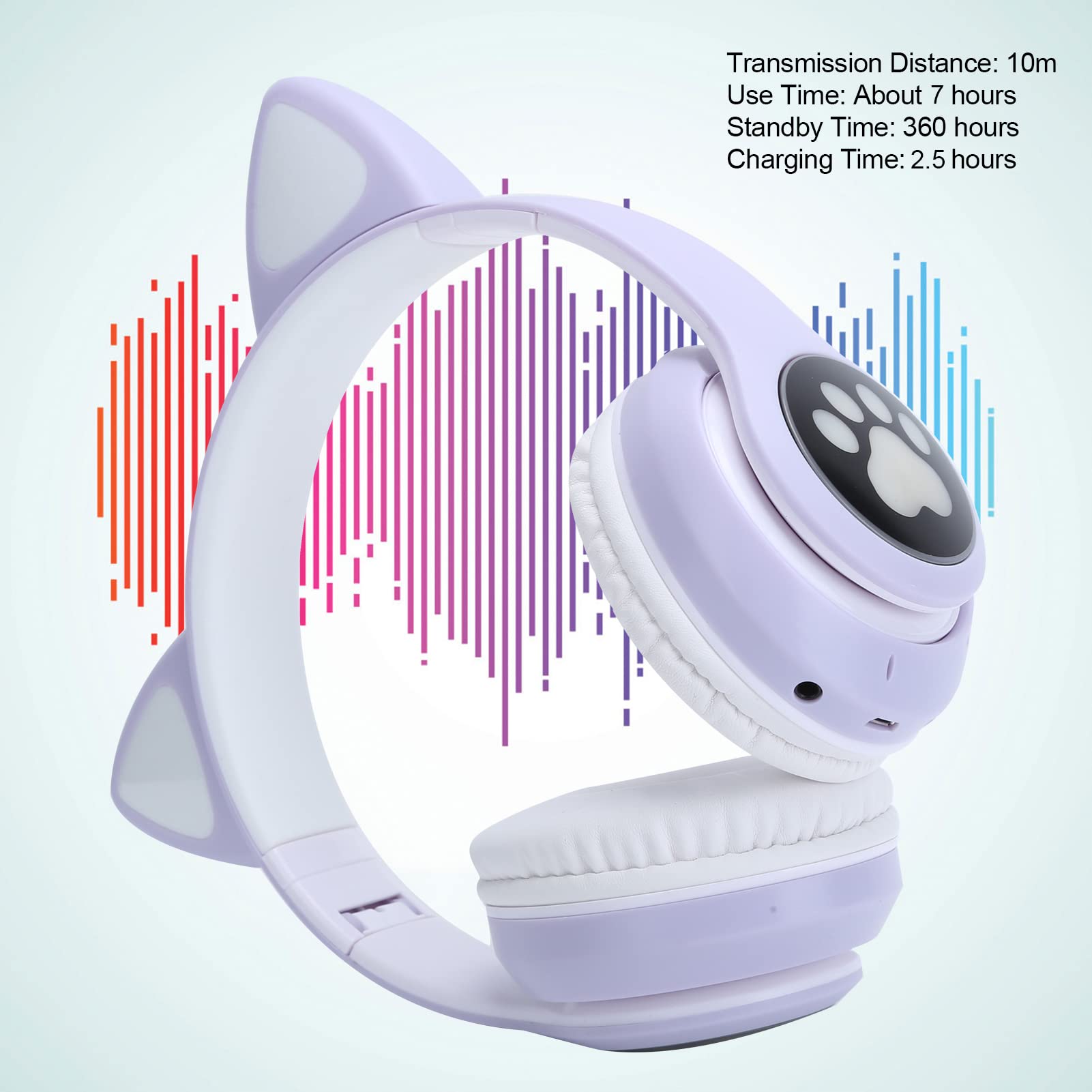 Cyrank Auriculares Inalámbricos, Auriculares Bluetooth 5.0 Lindos Auriculares para Juegos con Orejas De Gato con Luz LED Auriculares Inalámbricos para Juegos(Púrpura)