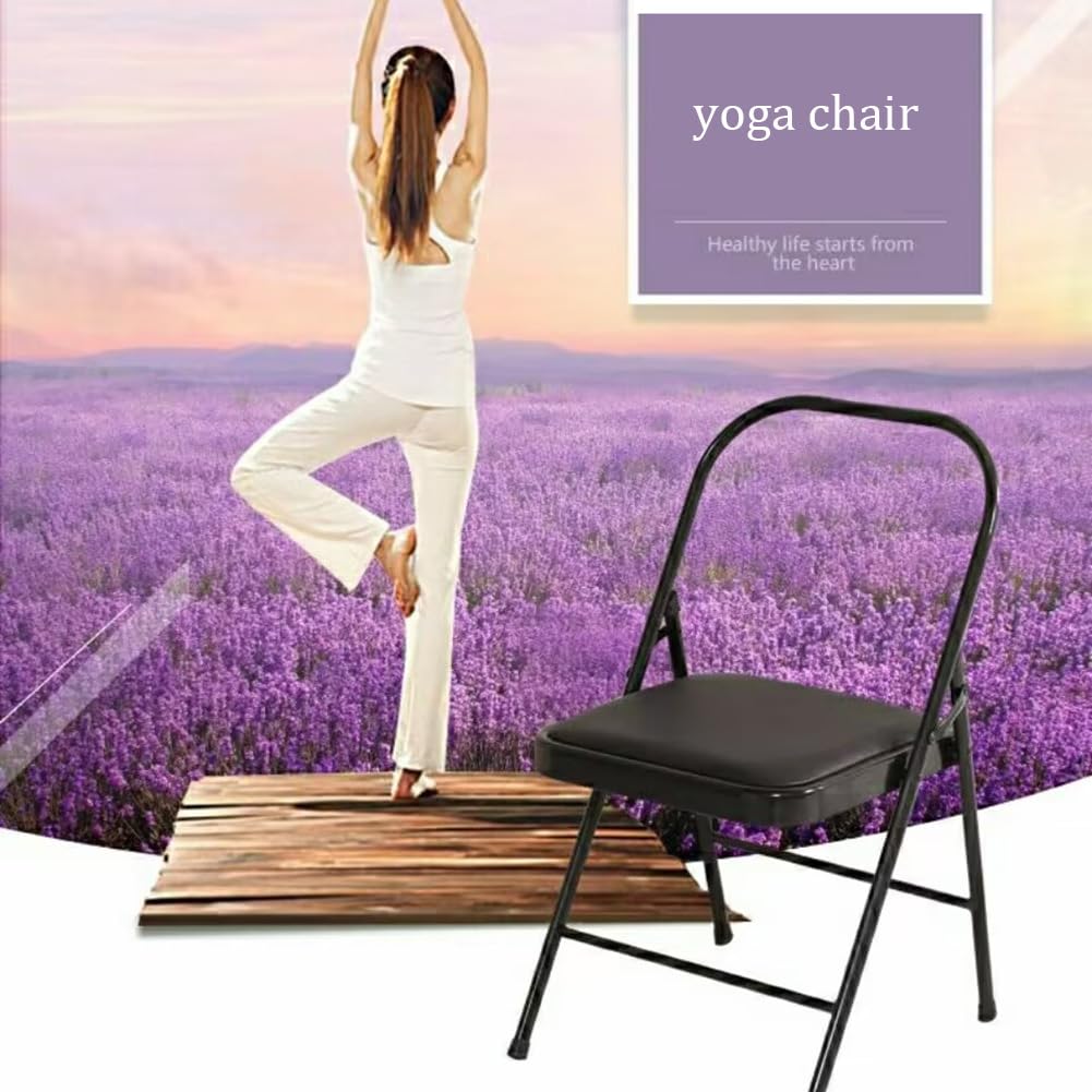 Sedia Pieghevole da Yoga e Pilates, Ausiliaria Iyengar, Rinforzata, Speciale per Yoga, Sedile Solido Antiscivolo Nero,Black