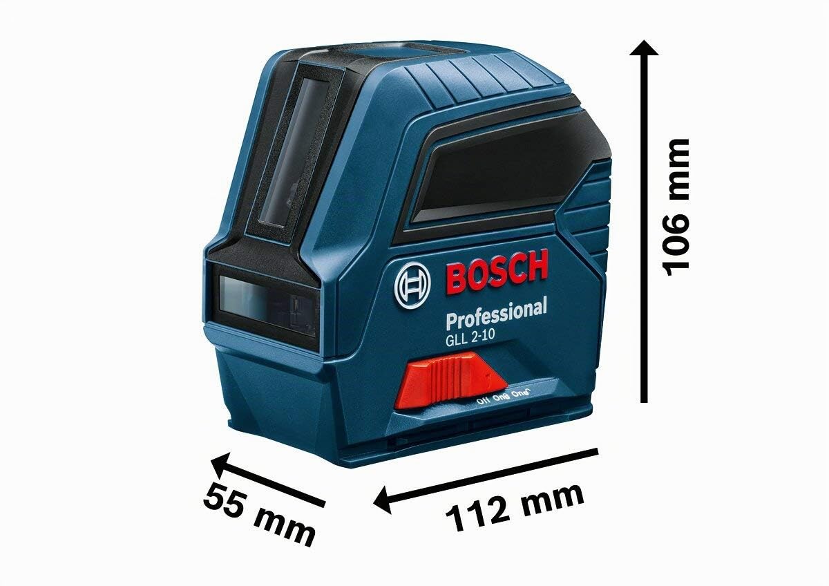 Bosch Professional Livella laser GLL 2-10,laser rosso, da interno, raggio d’azione fino a 10 m, 3x pile AA, custodia protettiva, confezione in cartone
