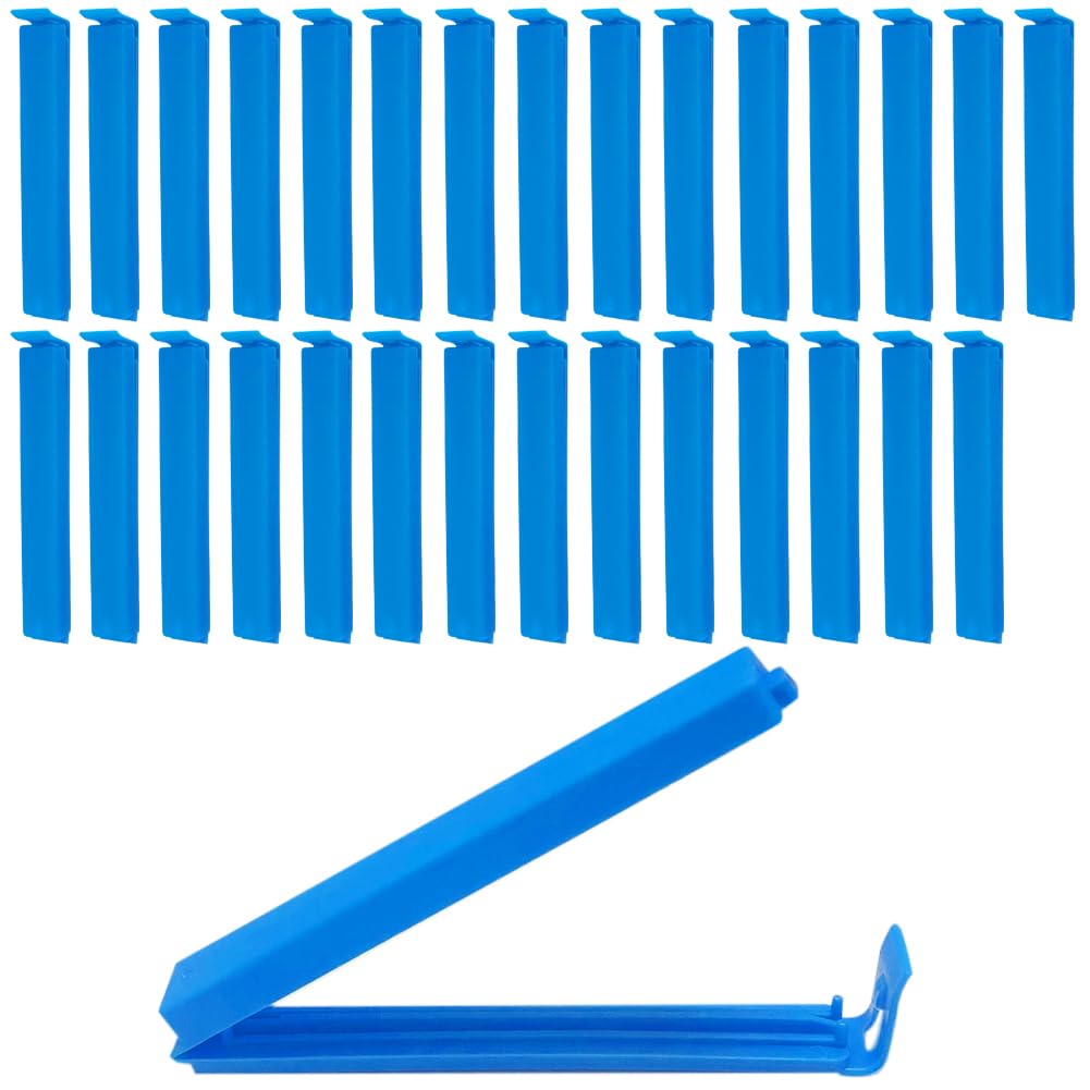 Runxingfu Blue 30 Pcs Food Bag Clips 11Cm/4.33Inch Strong Sealer Clips Reusable Plastic Kitchen Storage Clip For Keeping Food Fresh, Sealing Packets, Freezer Bags, Sandwich Bag