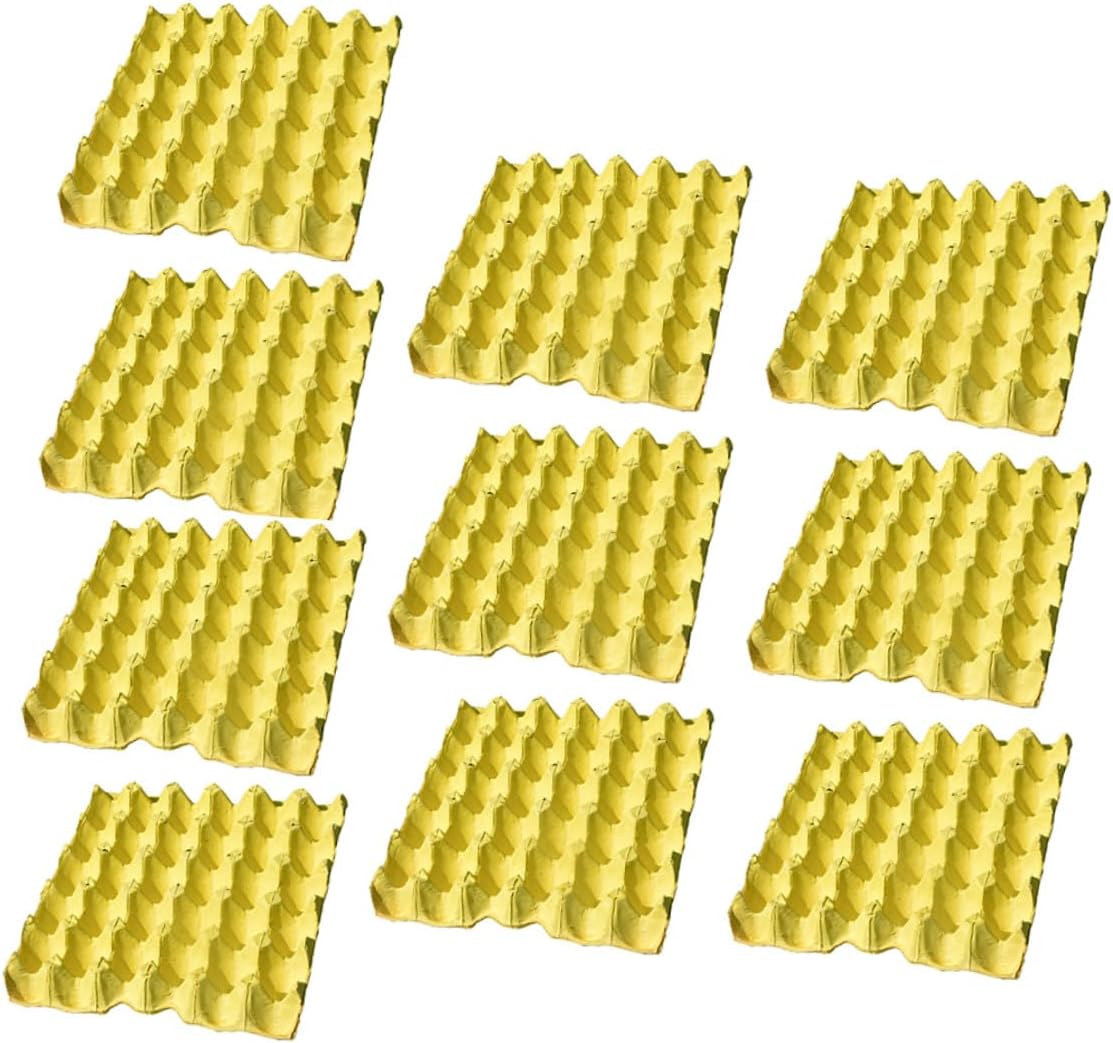 Uonlytech 10pcs DIY 30-egg Pulp Paper Egg Storage Trays Household Egg Containers Stackable Yellow Holders for Kitchen and Refrigerator Organization