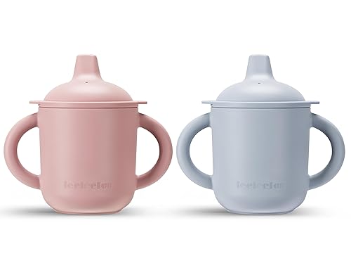 Leeleelon Vasos de silicona para bebé, 100% a prueba de fugas y diseño de boquilla suave, silicona platino, 6 meses, 6 onzas, 6.1 fl oz, grisrosa