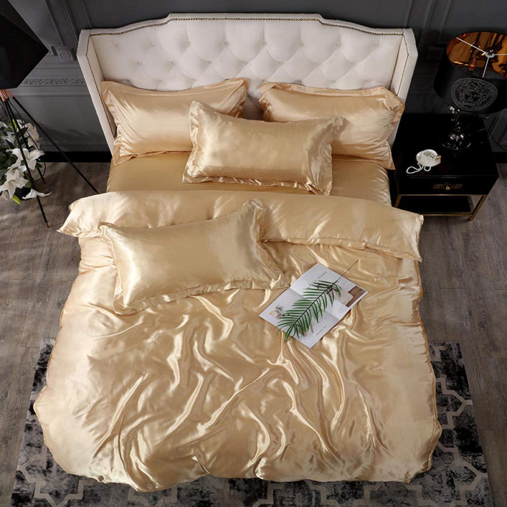 SNAWENSilk Satin Bedding Sets King Double Size Bedding Kit Duvet Cover Set 2pcs/3pcs/4pcs solid color bed sets-tuo se_King Size 4pcs