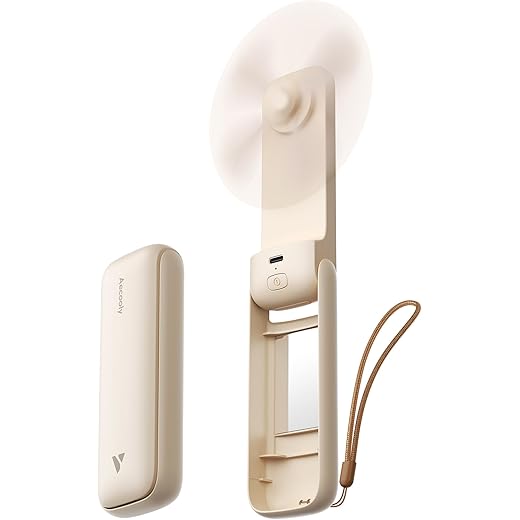 Aecooly Slim Portable Fan with Mirror Thin Handheld Fan USB