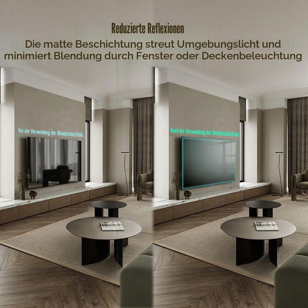 65 zoll TV-Bildschirmschutz mit Blaulichtfilter, Entspiegelungsfolie Fernseher& UV-FilterFolie Matt Tv, Augenschutz- anti spiegelfolie Blaulichtschutz Fernseher Displayschutzfolie,65” 1440 * 809mm