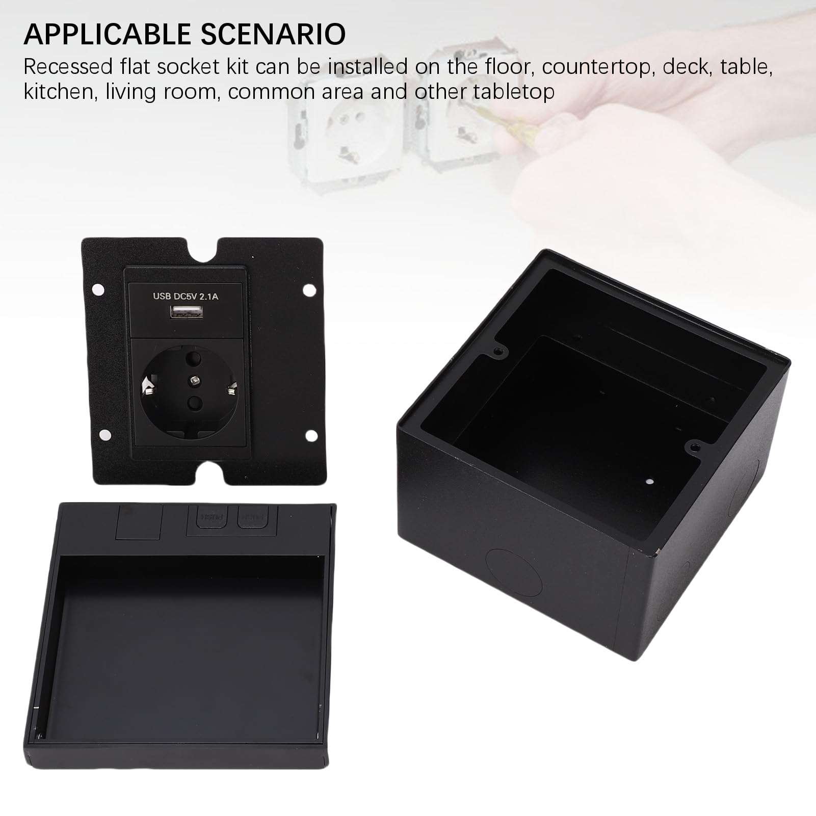Scatola di derivazione da incasso ZenithAur Kit piatto in acciaio inossidabile resistente all'acqua con presa di alimentazione USB a 2 fori Nero