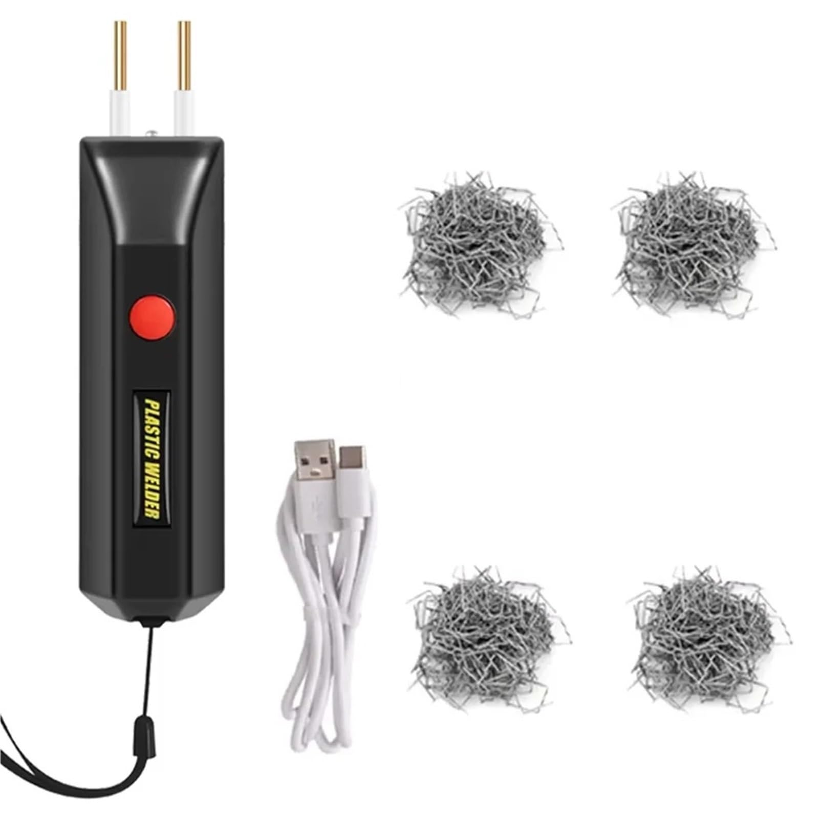 Bacchetta per Saldatura Kit di saldatura per plastica senza fili con 200 punti metallici, kit per cucitrice per a batteria ricarica USB-C(Black-Kit)