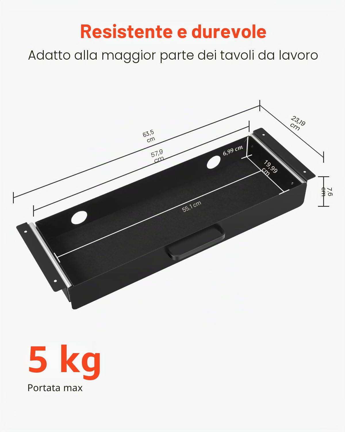 VEVOR Cassetto Estraibile Sotto Scrivania 635 x 232 x 75 mm Organizzatore Nascosto per Riporre Oggetti sulla Scrivania, Cassetto Portapenne Sotto Tavolo, per Postazioni di Lavoro da Ufficio, Nero