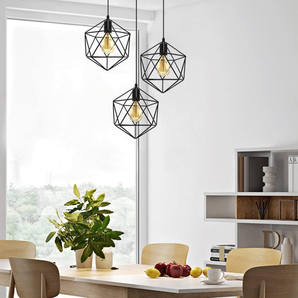 European Wrought Irons,Fixtures Modern Metal Cage Hangilight Hollowp Shade E27 Base Industrialpension Lights for Liviroom Restaurants Bedr Present/B