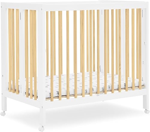 Delta Children Mia - Mini cuna plegable portátil con colchón de 1.5 pulgadas, certificado Greenguard Gold, blanco biancanatural