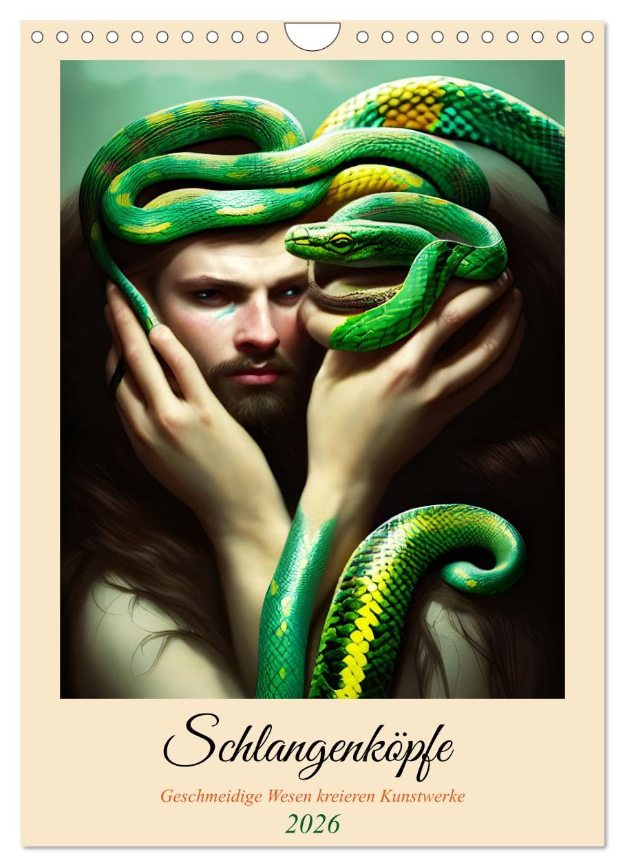 Snake heads Supple creatures create works of art UK-Version (Wall Calendar 2026 DIN A4 Portrait), CALVENDO 12 Month Wall Calendar โ image 1
