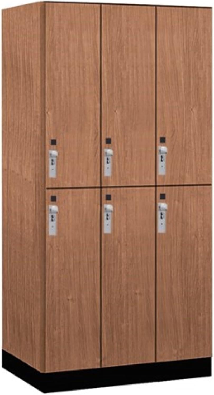 Salsbury 12" Wide Premier Wood Locker-Double Tier-3 Wide-6 Feet High-21 Deep-Red Oak-Silver Hasps