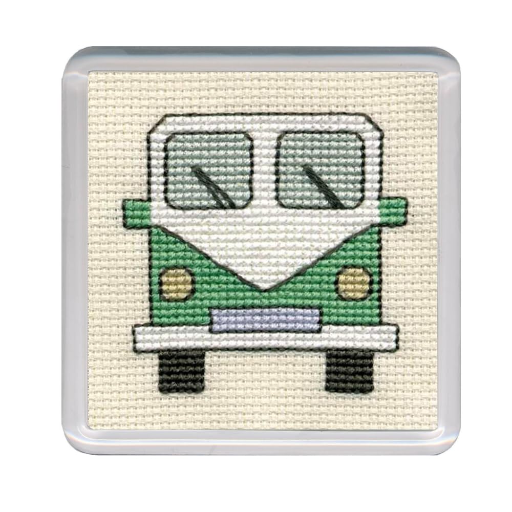 Textile Heritage Counted Cross Stitch Kit - Coaster Kit- Camper Van (Green)