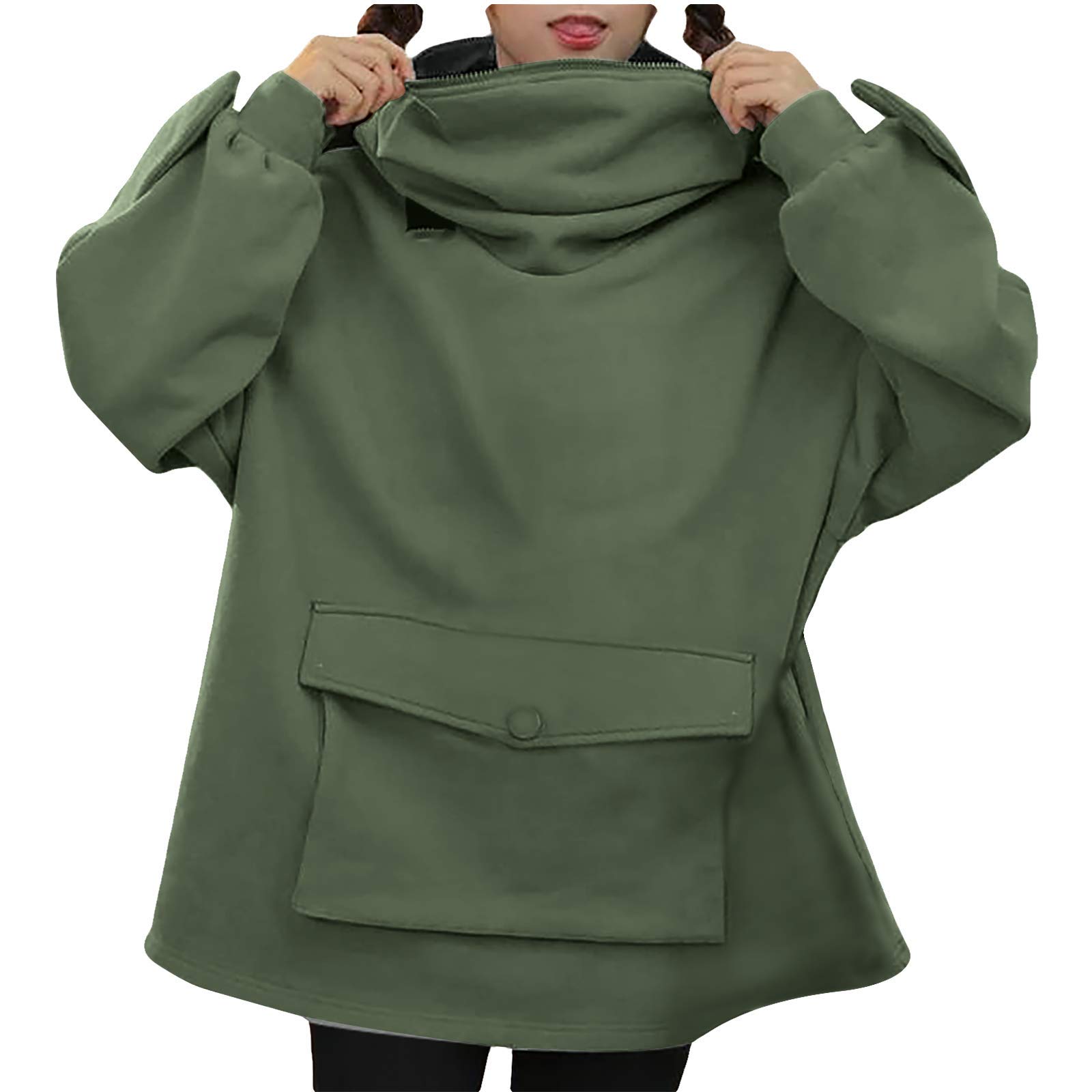 RouyamiaoWomen Novelty Frog Hoodie Oversized Thick Casual Loose Zipper Top Sweatshirt with Pocket