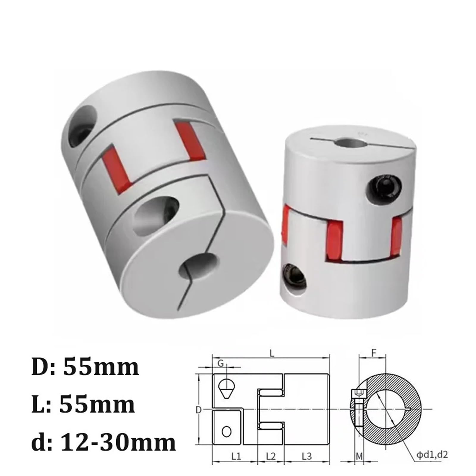 Coupleur de pince à prune Flexible D55L55, 1 pièce, taille d'arbre, accouplement d'arbre à mâchoire 12mm-30mm D55 L55