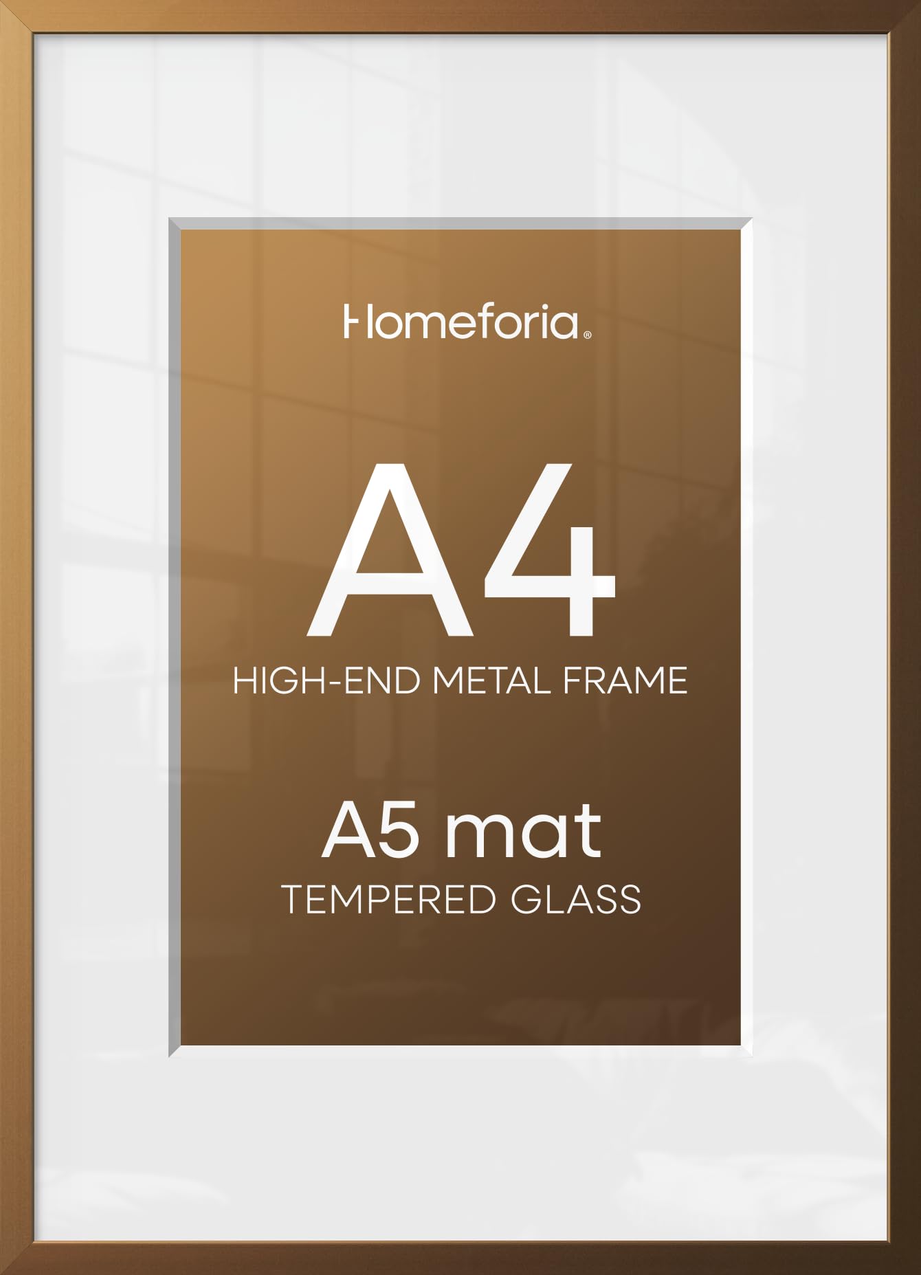 Homeforia A4 Bronze Picture Frame, High-End Metal, A5 Mat, Glass | High End Aluminum, Tempered Glass, Acid-Free A5 Removable Mat, A4 Edge-to-Edge Display, Wall Kit, Set Of 3