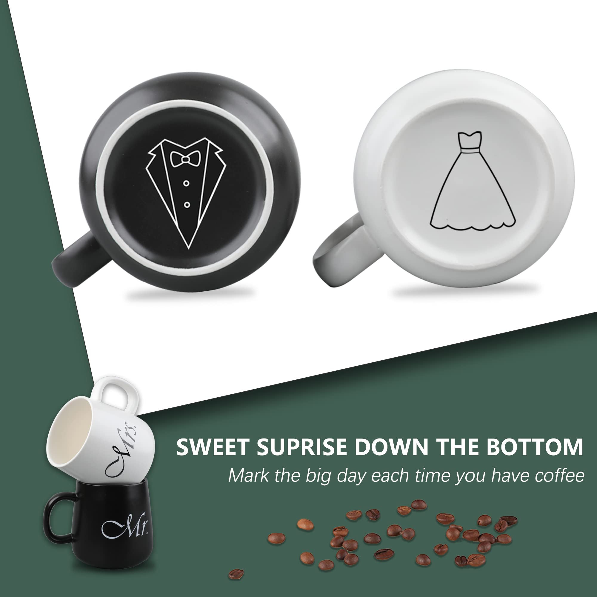 MCleanPin Mr & Mrs Coffee Mugs Set, Wedding Anniversary & Bridal Shower Gifts, Couple Mugs for Newlyweds