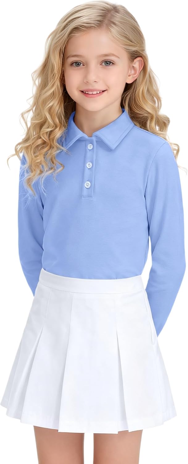 Girls Uniform Shirts Long Sleeve Polo Shirt for Girls School Uniform Shirts Size 5-14 Years - Image 4