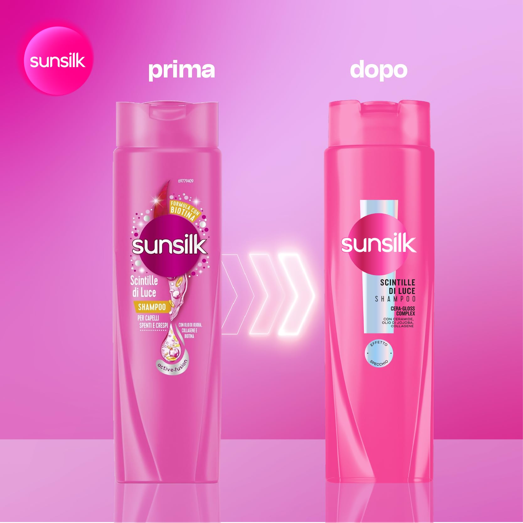 Sunsilk, Shampoo Scintille di Luce, Shampoo Idratante e Districante, Dona Lucentezza al Capello, Formula Arricchita con Cera-Gloss Complex con Ceramide, Olio di Jojoba e Collagene, Formato XXL 810 ml
