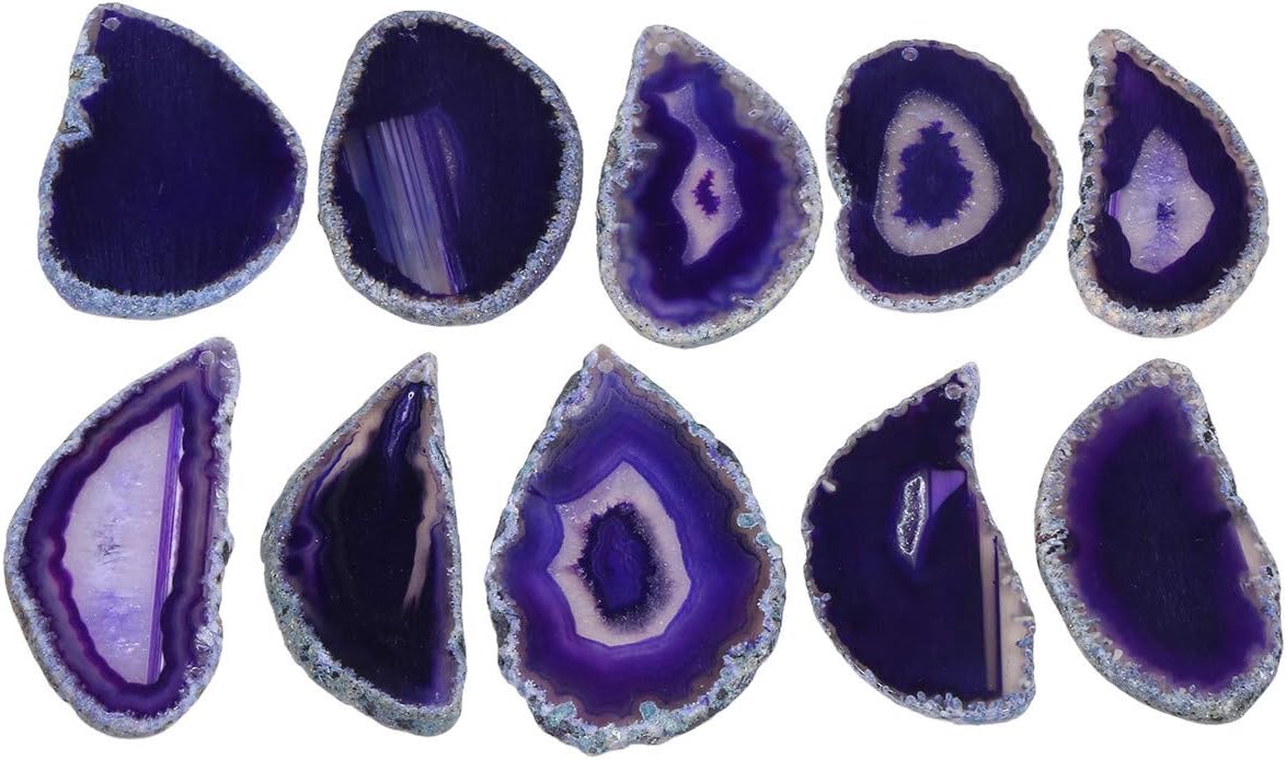 SUNYIK Top Drilled Agate Quartz Slice,Irregular Shapes,Purple,Pack of 10