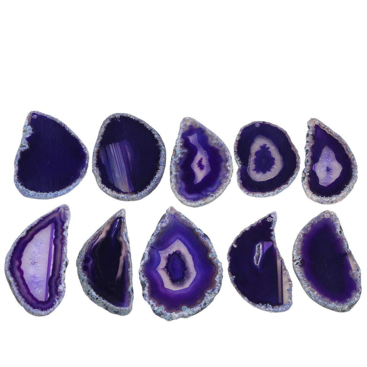 SUNYIK Top Drilled Agate Quartz Slice,Irregular Shapes,Purple,Pack of 10