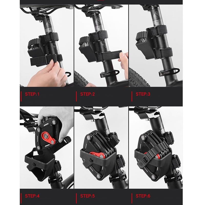 Lucchetto pieghevole per bicicletta, resistente in lega di zinco, antifurto con staffa di montaggio, catena flessibile da 83 cm, per bici da strada, mountain bike, nero
