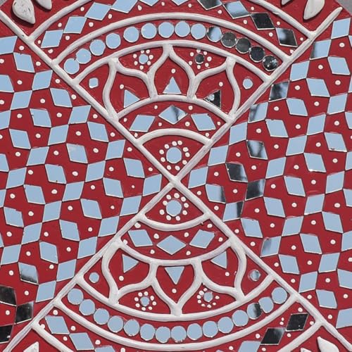 Image of Ethnics of Kutch Traditional Kutch Handicraft Mud-Mirrorwork Lippan Kam Wall Art (Water and Break Resistant) - Round (12 Inch Diameter) - (Red LKT-0276)