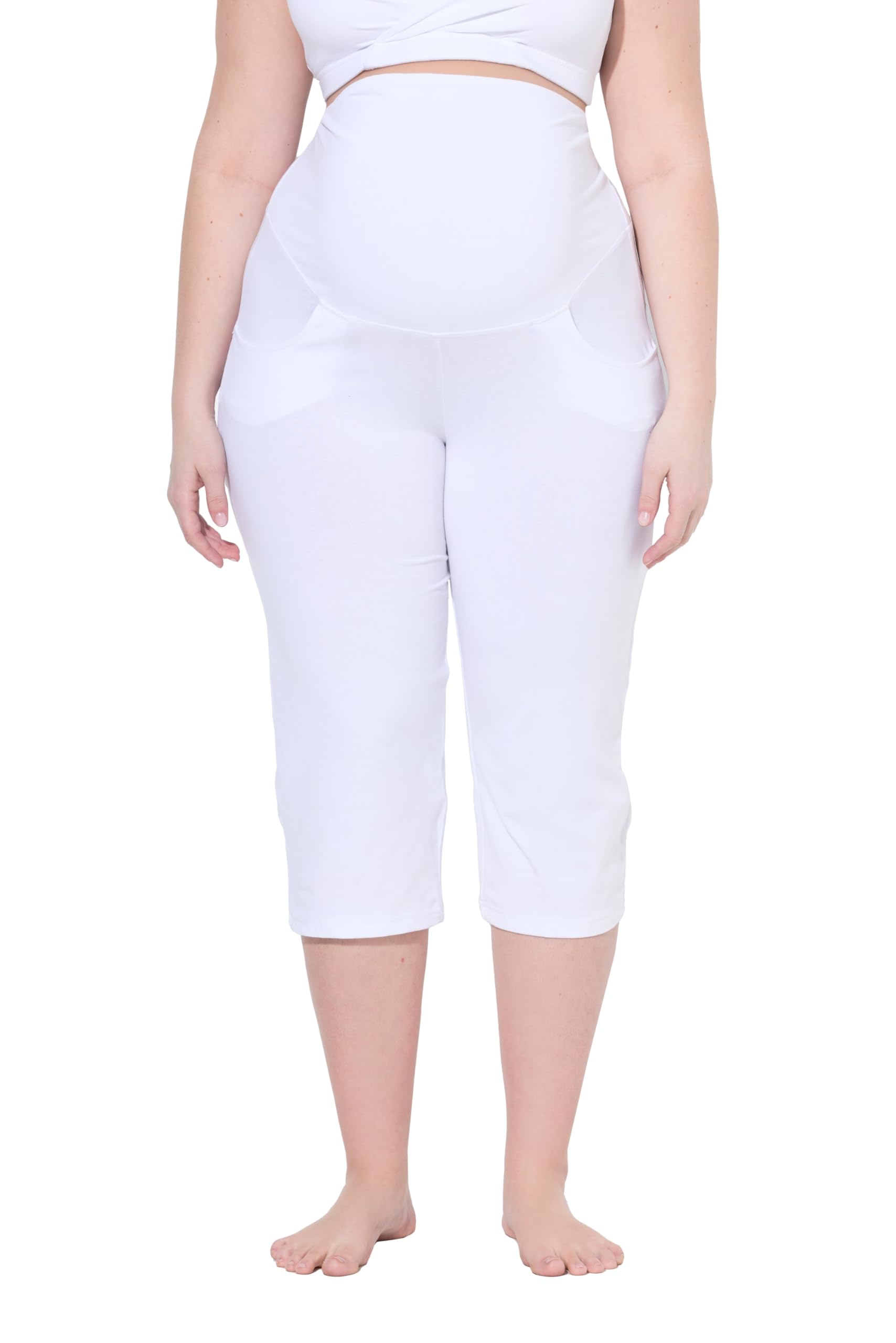 Ulla Popken Damen große Größen Übergrößen Plus Size Mama-Caprihose, Umstandshose, Umklappbund 853609