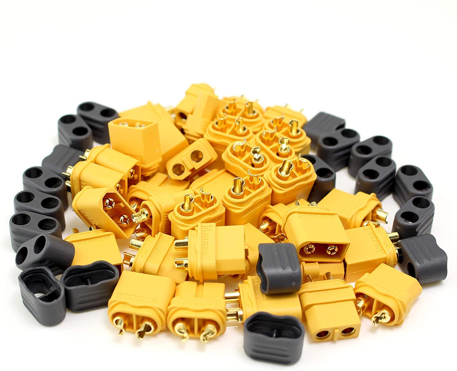 GTIWUNG 20 Pares XT60 Conectores Macho Hembra Enchufes con Sheath Housing RC Accesorios (20 Piezas Conector Macho XT60H 20 Piezas Conector Hembra XT60H) Negro y Amarillo