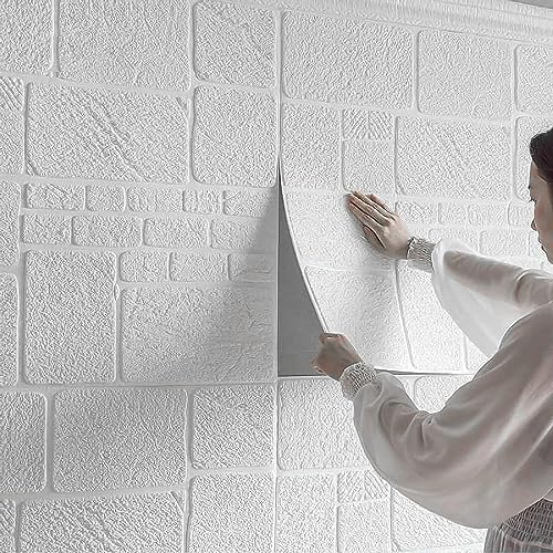 Image of STL Brick Wallpaper - Self Adhesive PE Foam Brick Design 3D Wall Stickers /DIY Wallpaper For Home Hotel Living Room Bedroom & Cafe (70 X 77Cm, Appx. 5.8Sq Feet) (White Brick)