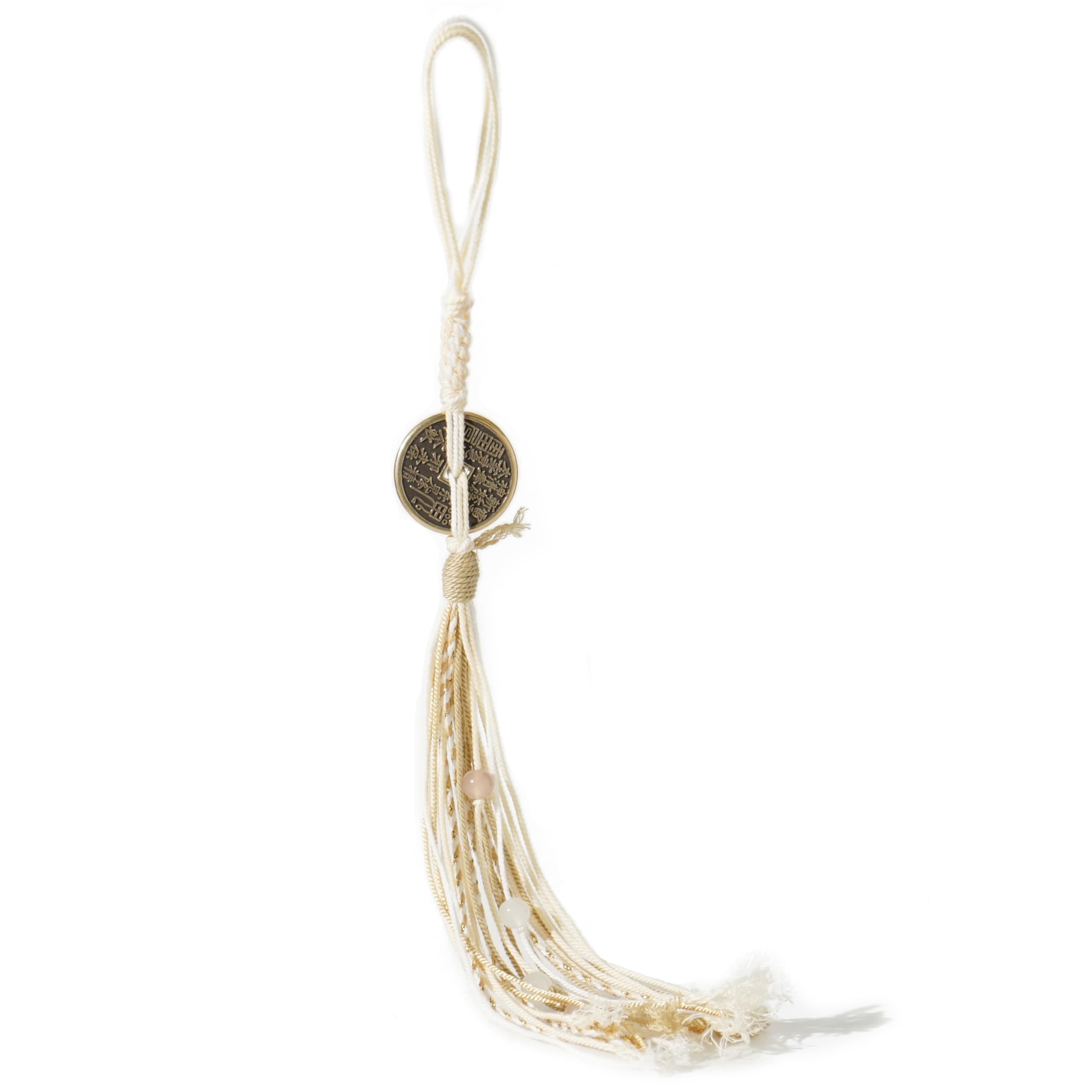 Long Tassel Bag Charms Tradition Vintage Lucky Handmade DIY Material Hanging Ornament Decoration Backpack Charm for Women Men (Beige)