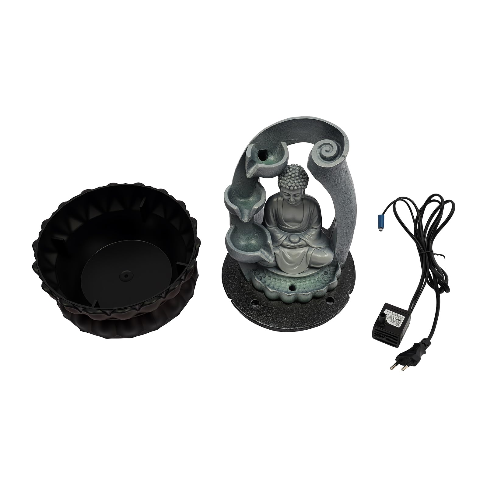 Fuente de mesa de Buda, sala de estar, relajación, meditación, iluminación LED, cascada, Feng Shui, fuente decorativa compacta para el hogar y la oficina, 30 x 22 x 22 cm, decoración zen