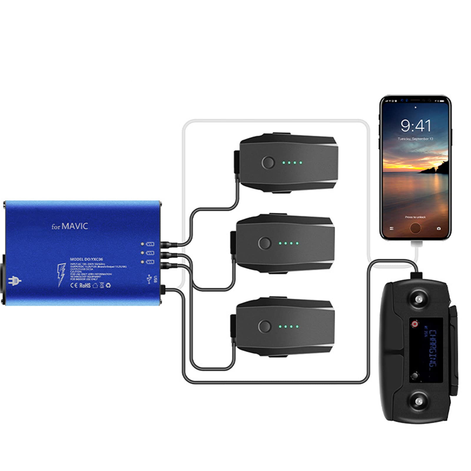 Chargeur de Batterie 5 en 1 Hub Intelligent pour DJI Mavic Pro Drone