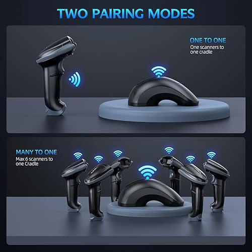 Miniatura 6 de TEEMI Escáner de código de barras Bluetooth 1D 2D con estación de carga receptor de datos de cuna USB, lector de código QR inalámbrico escaneo