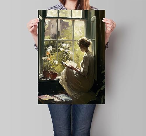 Miniatura 2 de Pintura al óleo de retrato vintage, arte de pared retro para mujer, libros de lectura, pósteres de ventana, cuadros de lienzo femenino antiguo,