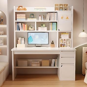 Writing Desk, Simple Style Computer Work Desk, Study Desk, Hatch, Filing Cabinet, Compartment, External Shelf, Home Office, No Chair