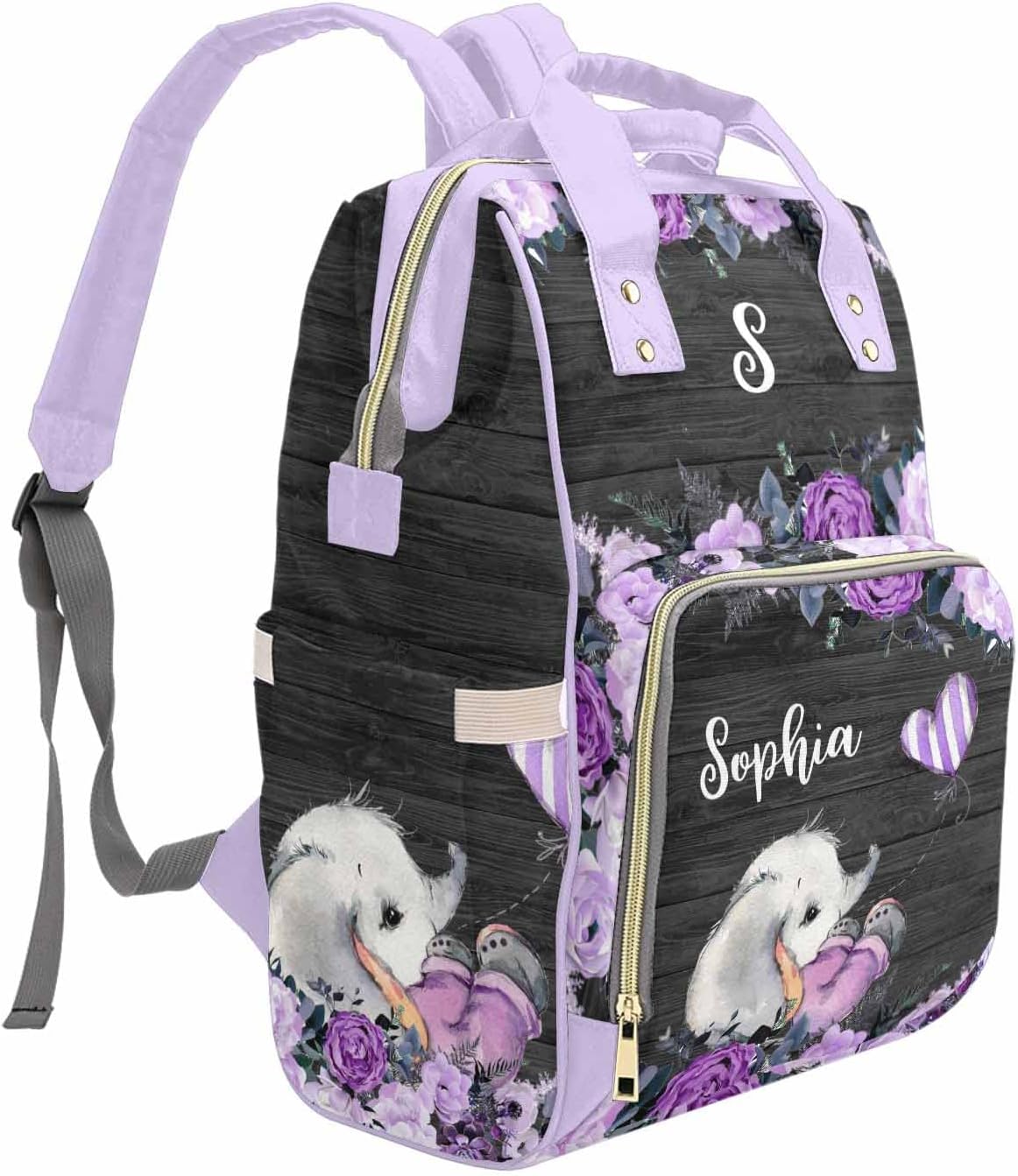 M YESCUSTOM Diaper Bags with Flower Animal Custom Name Multi-Function Baby Bag Personalized Shoulder Backpack with Name Letter