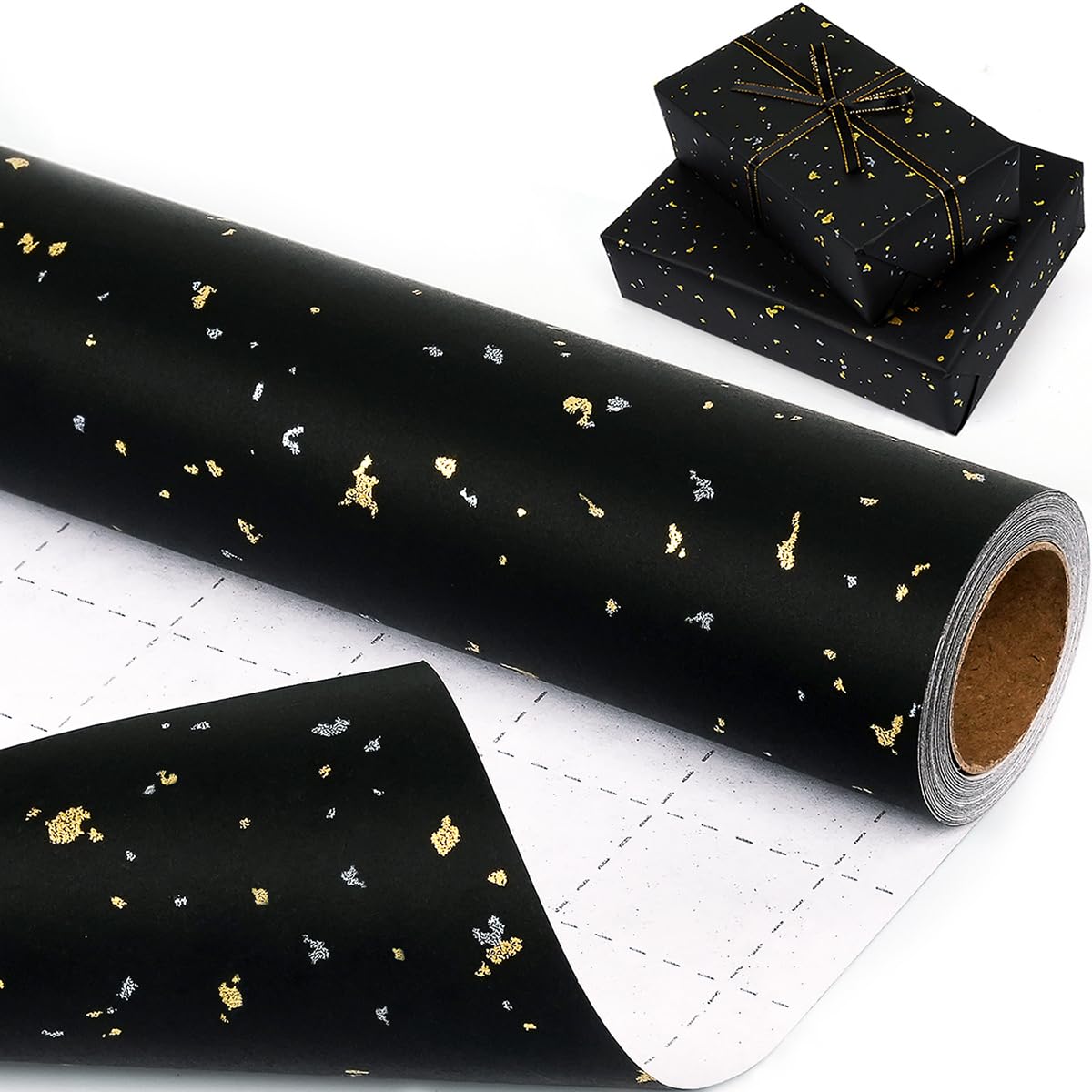 Amazon.com: Black Wrapping Paper Roll-17Inch×33Feet, Black and Gold ...