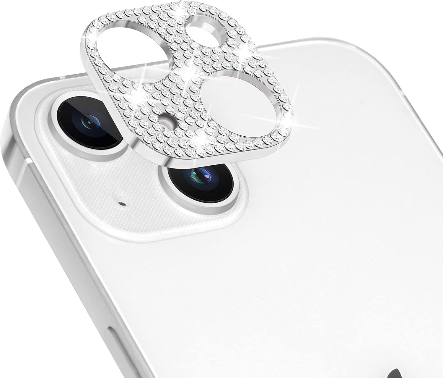Silver Camera Lens Protector iPhone 15 / iPhone 15 Plus Compatible with iPhone 15 / iPhone 15 Plus , Bling Bling Crystal Diamonds Alloy Metal Cover Camera Lens Protector for iPhone 15 & iPhone 15 Plus