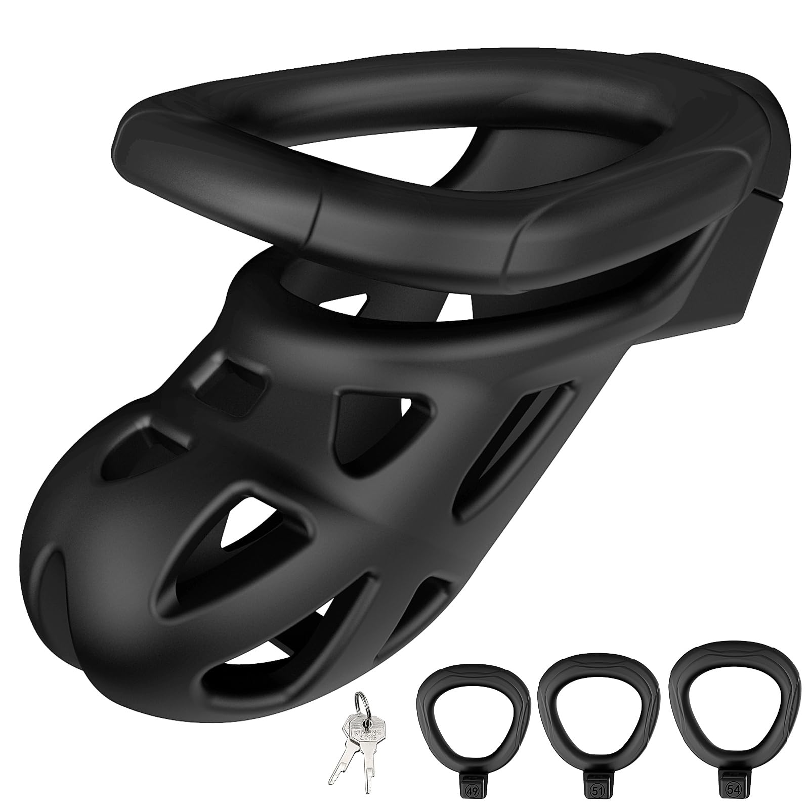 Cage de castidad masculina para bondage, jaula de pene con cierre, cinturón de castidad para ejercicio del pene con 3 anillos de diferentes tamaños y candado invisible (negro)
