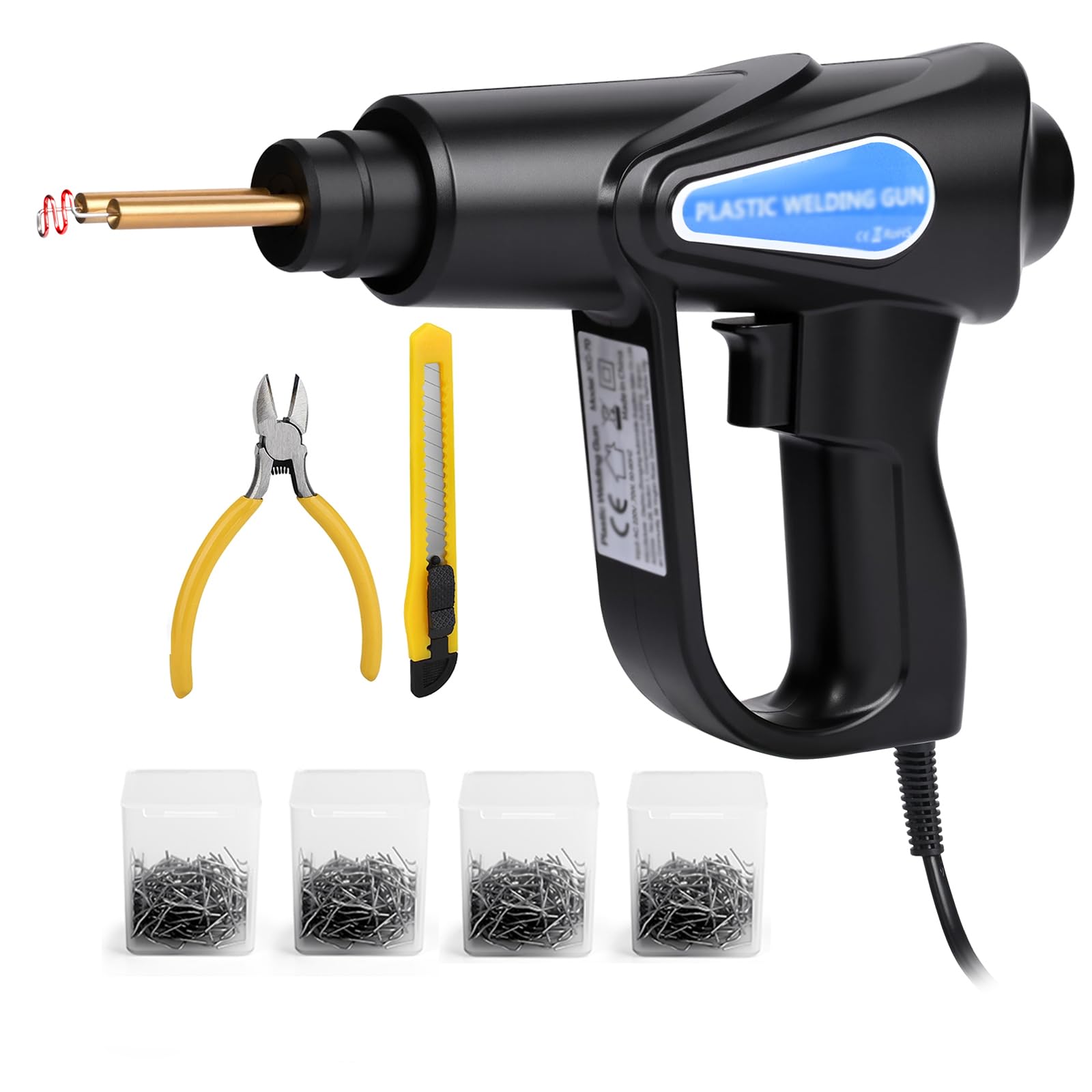 Soudure Plastique, Kit Reparation Soudage Plastique avec 800Pcs Agrafeuse Chaud 70W Pistolet Soudure Plastique pour Réparation de Pare-Chocs Voiture