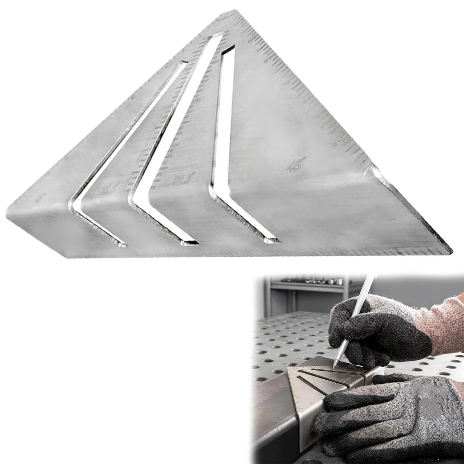 Professional Heavy Duty Metalworking Miter Square, 45/90 Degree Precision Carpenter Triangle Ruler with Angle Guides, Woodworking Measuring Layout Tool for Framing, Saw Marking, Roofing (10in)