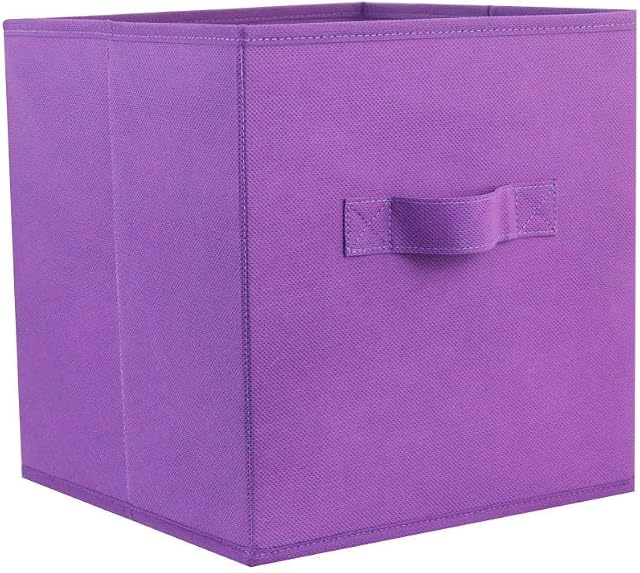 URBANESSENTIALS Premium Foldable Cube Storage Box with Handles - Fabric Storage Cube and Storage Organiser - 27 L x 27 W x 28cm H (Purple)