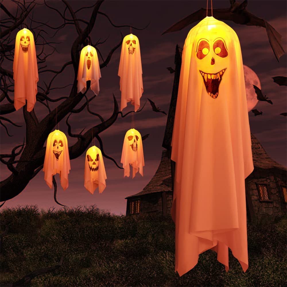 Decorazioni Halloween Fantasmi LED - 3 Pezzi Da 65 Cm Per Esterni E Giardino, Con Luci Multicolore - Foto 4
