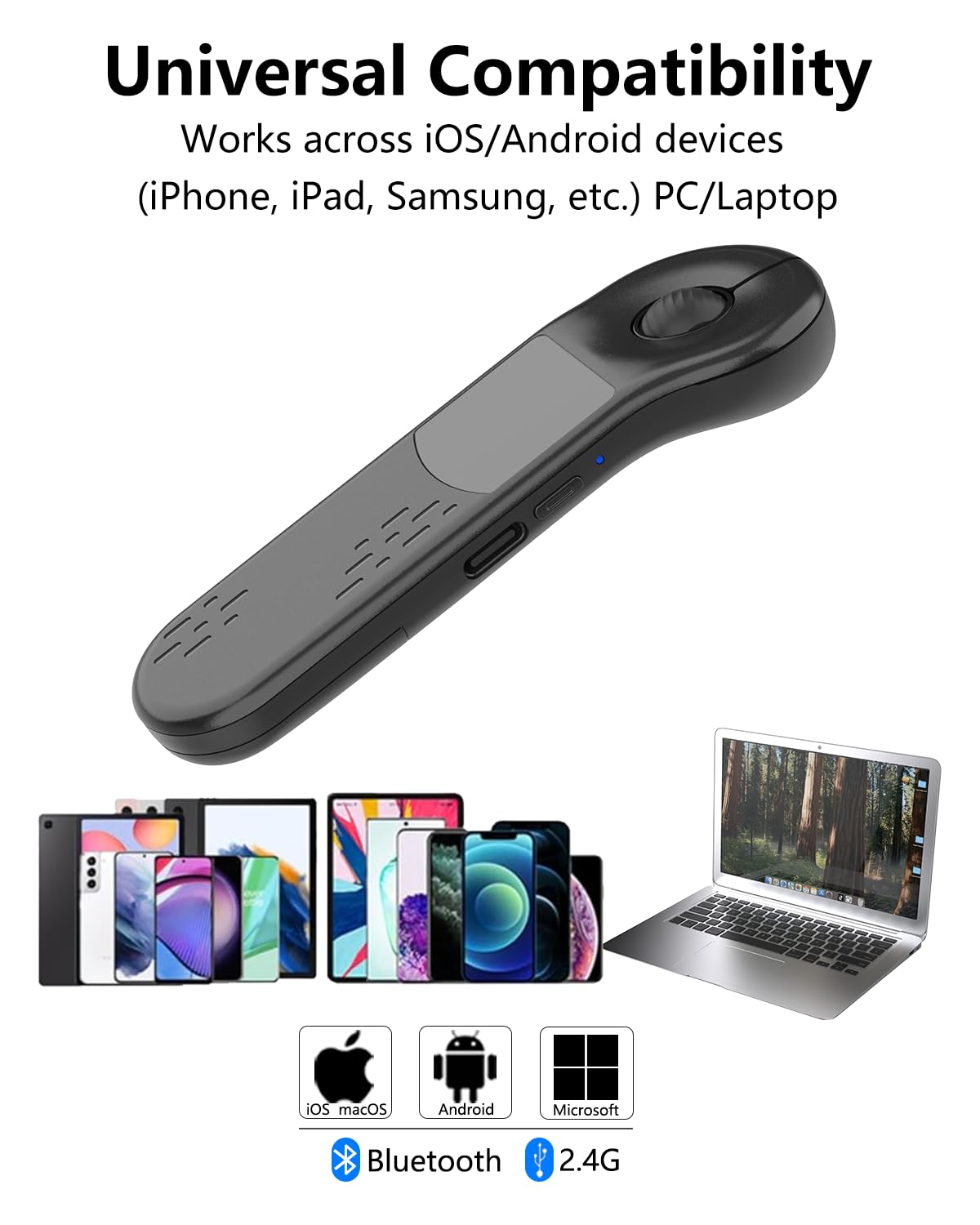 Air Mouse für PC/iOS/Android mit Touchpad Bluetooth 2.4G Fernbedienung für PowerPoint/Keynote/Tiktok/Kamera/Kindle App, wiederaufladbar, kabellos, Präsentation für PPT Pointer (Schwarz)