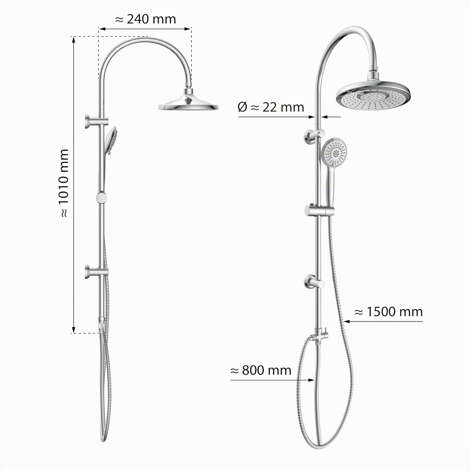 EISL PIOGGIA D'ESTATE DX1005CS-A, colonna doccia senza miscelatore, doccia con ampio getto a pioggia e doccetta, colonna doccia, ideale per il retrofit