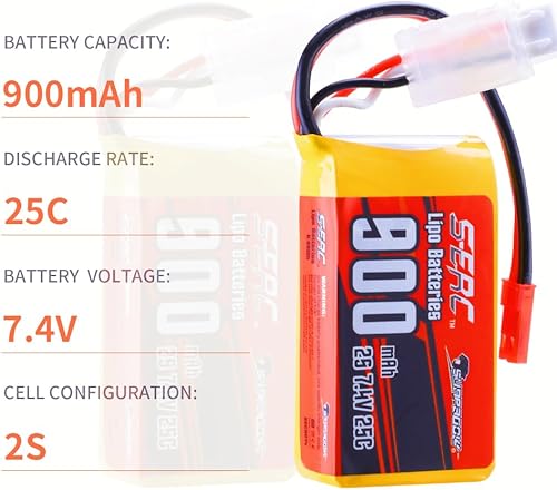 Miniatura 2 de SUNPADOW 7.4V 2S RC Small Lipo Battery 25C 900mAh with JST Connector Rechargeable for RC Airplane Receiver Aircraft Quadcopter Helicopter Drone FPV